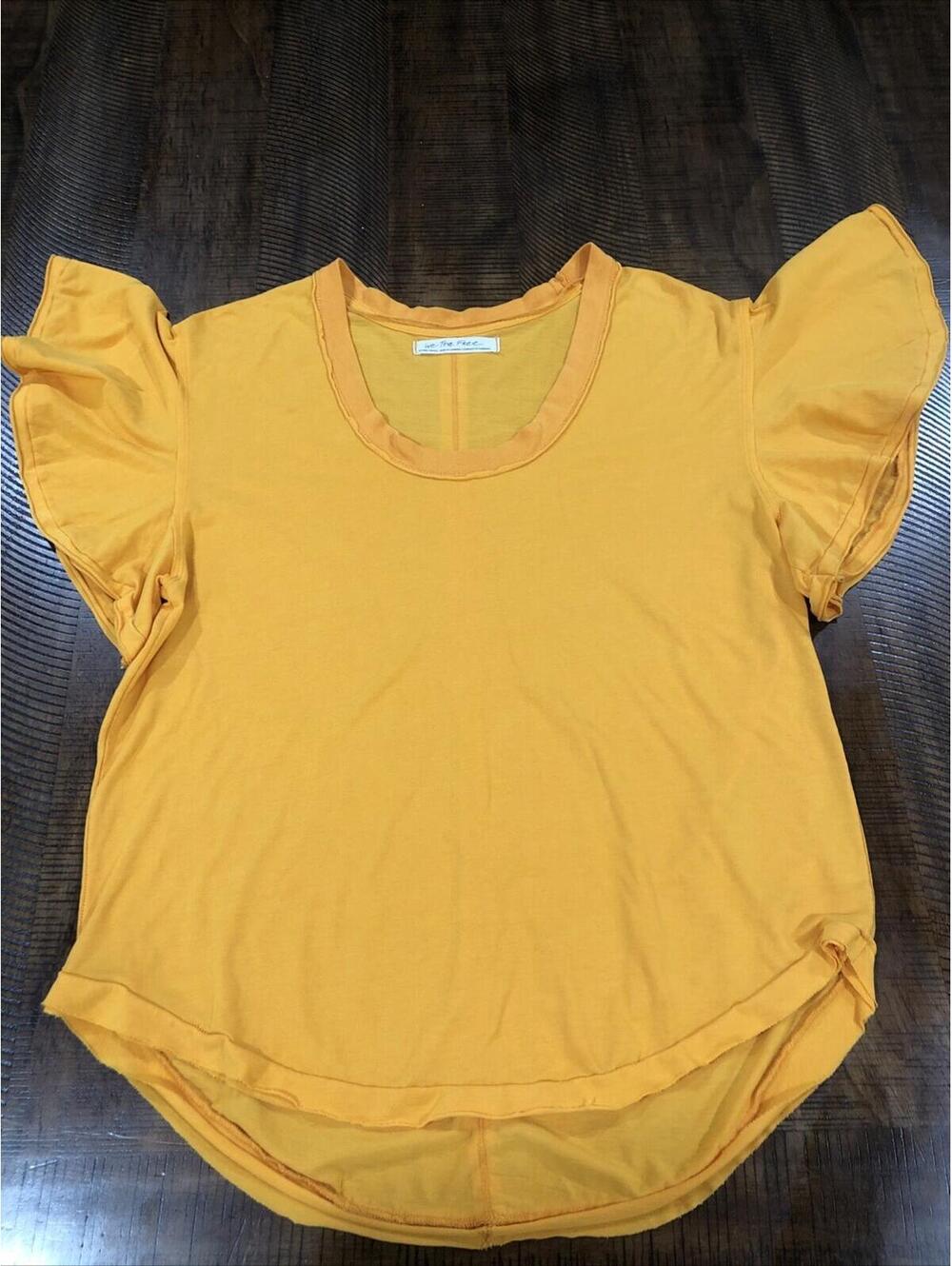 We The Free Womens Mustard Yellow Ruffle Sleeve Top XS Flutter Sleeve Summertime